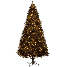 7.5ft Pre Lit Christmas Tree, Flocked Artificial Tree w/ Realistic Branches & 500 Warm LED Lights, Ideal for Holiday Decor, Black