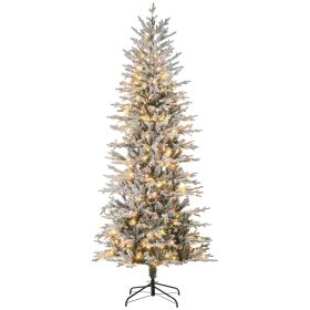 7.5' Flocked Christmas Tree Pre Lit, with Snow Branches, Warm Yellow Clear Lights, Auto Open, Extra Bulb