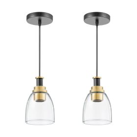 VEVOR 1-Light Pendant Light, 2 Pack, Kitchen Island Lights with Clear Glass Shade & Hanging Cord, Black and Gold Finish, Adjustable Height