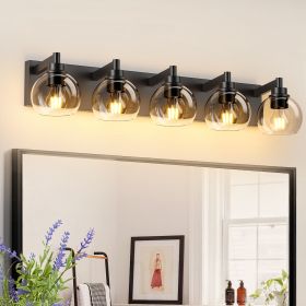 Bathroom Light Fixtures Over Mirror 5-Lights Bathroom Vanity Light with Clear Globe Glass Shade Modern Black Vanity Light Wall Sconce Vanity Ligh