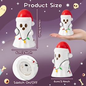 Christmas Ghost Decor - Halloween White Ghost with Santa Hat Led Night Light Little Boo Figurine Statue Festival Lamp Table Topper Decoration for