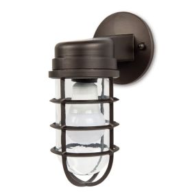 10" Outdoor Wall Light, Bronze Metal Cage Jar Glass Shade, Bulb Not Included