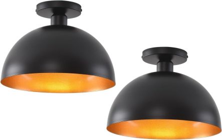 2 Pack Flush Mount Ceiling Light Fixture - Black & Gold Metal Shade Vintage Farmhouse Lighting for Kitchen, Dining Room, Entryway, Foyer, Bedroom