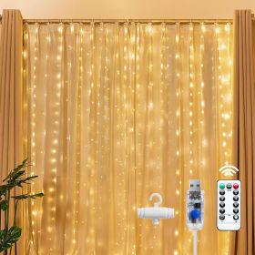 300 LED Fairy Curtain Lights, 9.8ft x 9.8ft Warm White Curtain String Lights, USB Plug in 8 Lighting Modes Christmas Decoration
