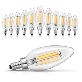 VEVOR LED Candelabra Bulbs, 12-Pack Dimmable Chandelier Light Bulbs, Vintage Clear Glass Candle Light Bulb with 2725K Warm Lighting, 90+ High CRI & E