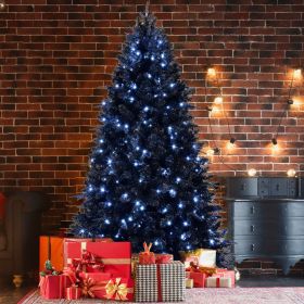 6ft Black Christmas Tree with 350 White LED Lights, 1460 Tips PE+PVC Artificial Tree for Halloween & Holiday Decor