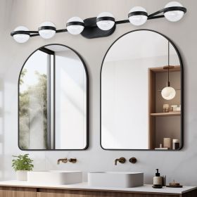 43" Black Minimalist LED Bathroom Vanity Light with Crystal Sand Acrylic Shades,6-Light Wall Mounted Decorative Lighting Fixture