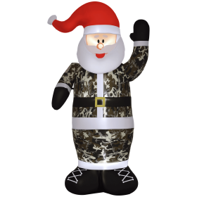 8' Christmas Inflatables Outdoor Decorations Santa Claus Wearing Camouflage, Blow-Up Yard Christmas Decor with LED Lights Display
