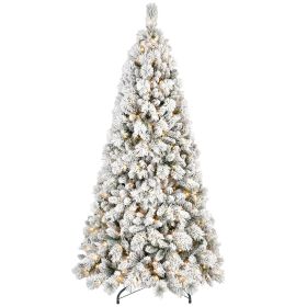 7FT Pre-Lit Snow Flocked Christmas Tree Artificial Pine Tree with 450 Lights