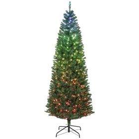 7ft Artificial Christmas Tree with Colorful DIY Synchronized Lights, Remote, Hinged Slim Fir with Daily Timer