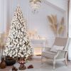 9FT Pre-Lit Flocked Christmas Tree, Hinged Artificial Xmas Tree/Premium PVC Branches, 650 Lights