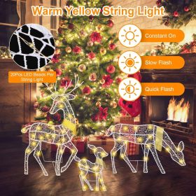 3 Sets of Reindeer Family Lighted 2D Christmas Deer Decoration Warm Yellow Light 3 Lighting Modes Buck Doe Fawn Indoor Outdoor Christmas Decorati
