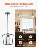 VEVOR 1-Light Black Pendant Light, 1 Pack, Farmhouse Iron Cage Metal Pendant Lighting with Clear Glass Shade, Adjustable Height Hanging Ceiling Light