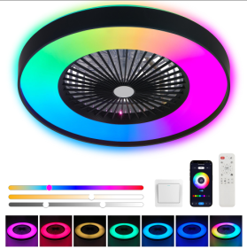 23 Inch Black Ceiling Fan Light With LED RGB  Dimmable & Color-Changing, APP & Remote Control, Modern Smart Ceiling Fan For Living Room, Bedroom, (Option: Black)