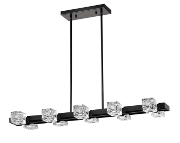 Rectangle Chandelier For Dining Room, 10-Light Black Farmhouse Linear Pendant Light Fixture, Modern Crystal Hanging Lighting Chandelier For Lobby (Option: Matte Black)